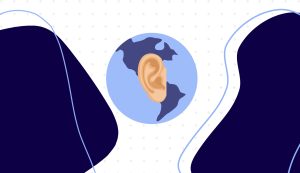 Illustration of an ear over an illustration of the globe.